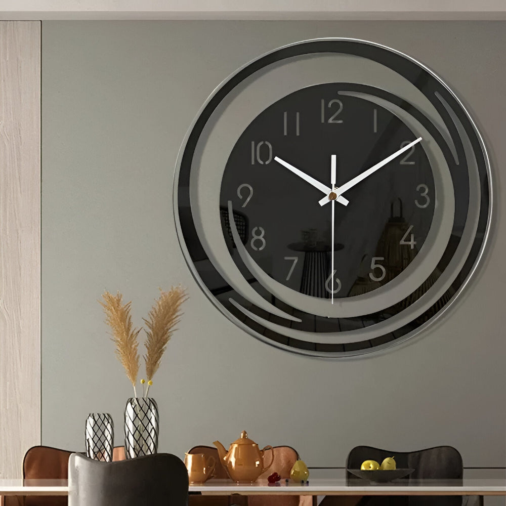 Modern Wall Clock – Black Acrylic, Minimalist Design for Living Room or Bedroom