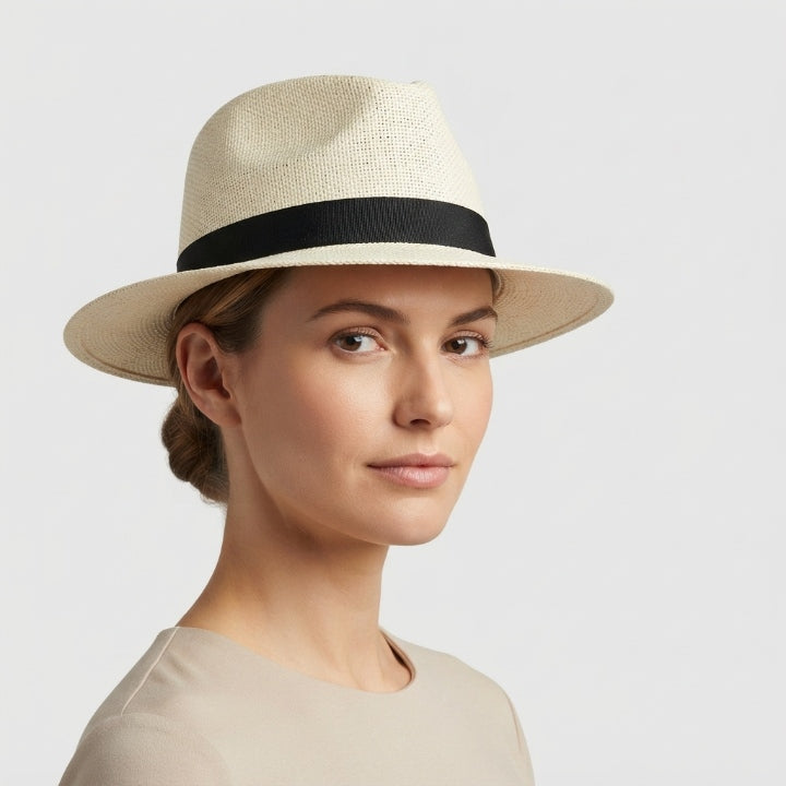 Strohhut handgeflochten, Fedora-Stil mit UPF-Schutz - Zorenza