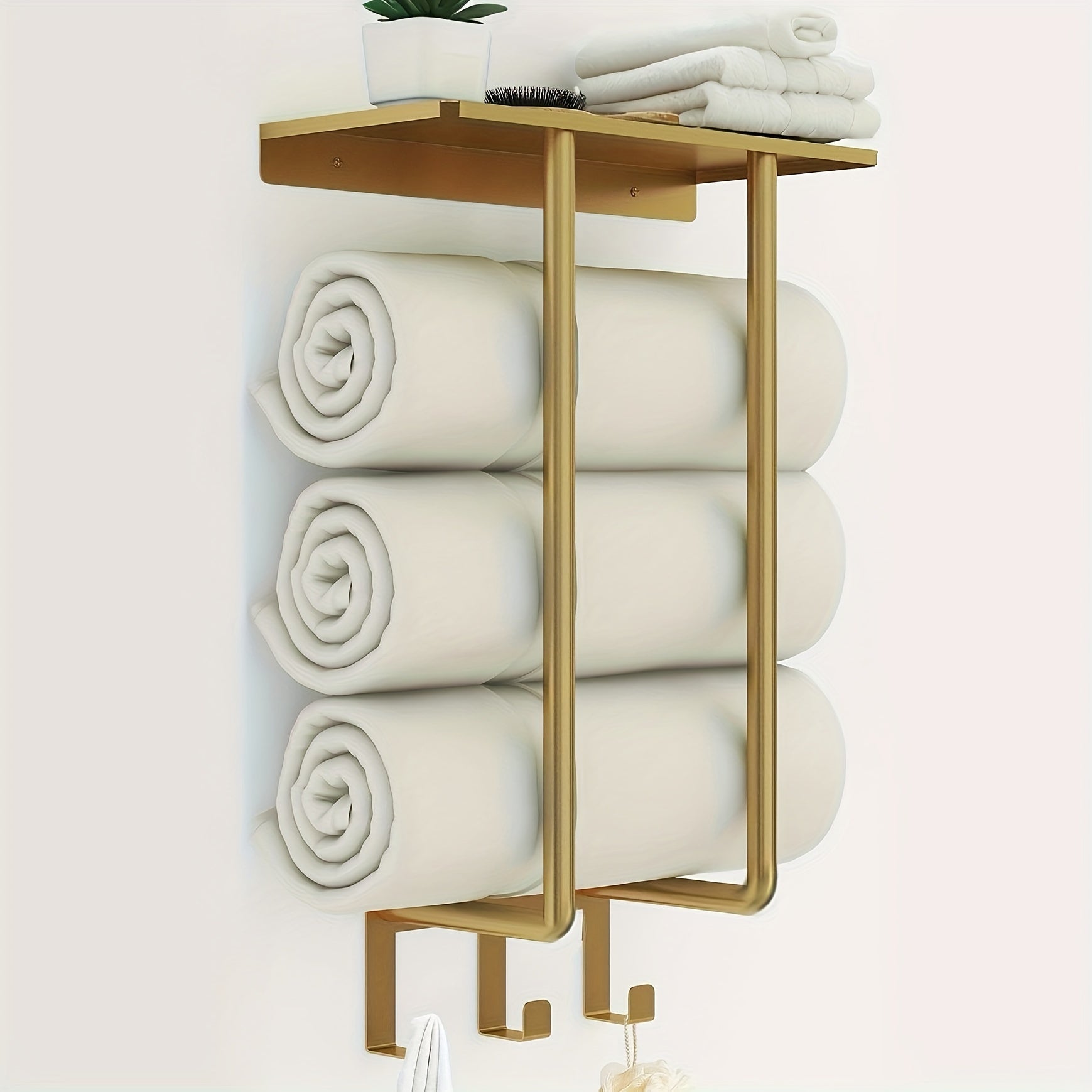Håndklædehouder – Rustfrit Staal met Gouden Accenten, Modern Design voor Badkamer of Gæstetoilet