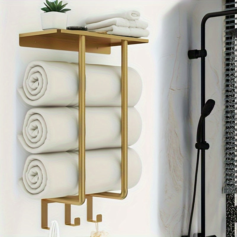 Håndklædehouder – Rustfrit Staal met Gouden Accenten, Modern Design voor Badkamer of Gæstetoilet