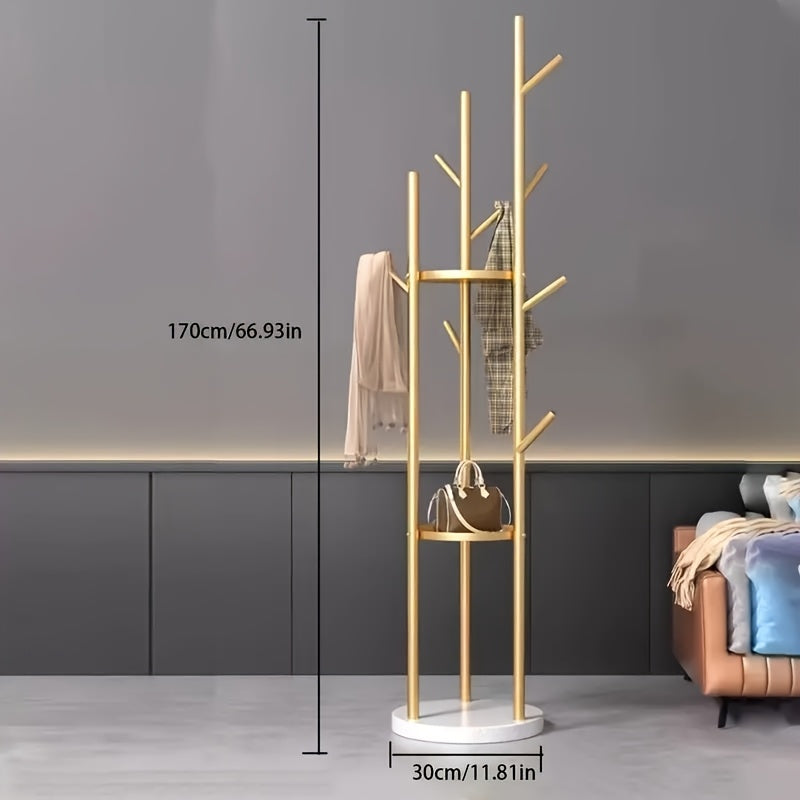 Stilfuldt Tøjstativ – Gyldent metal med naturlig marmorbase til entré, soveværelse eller kontor