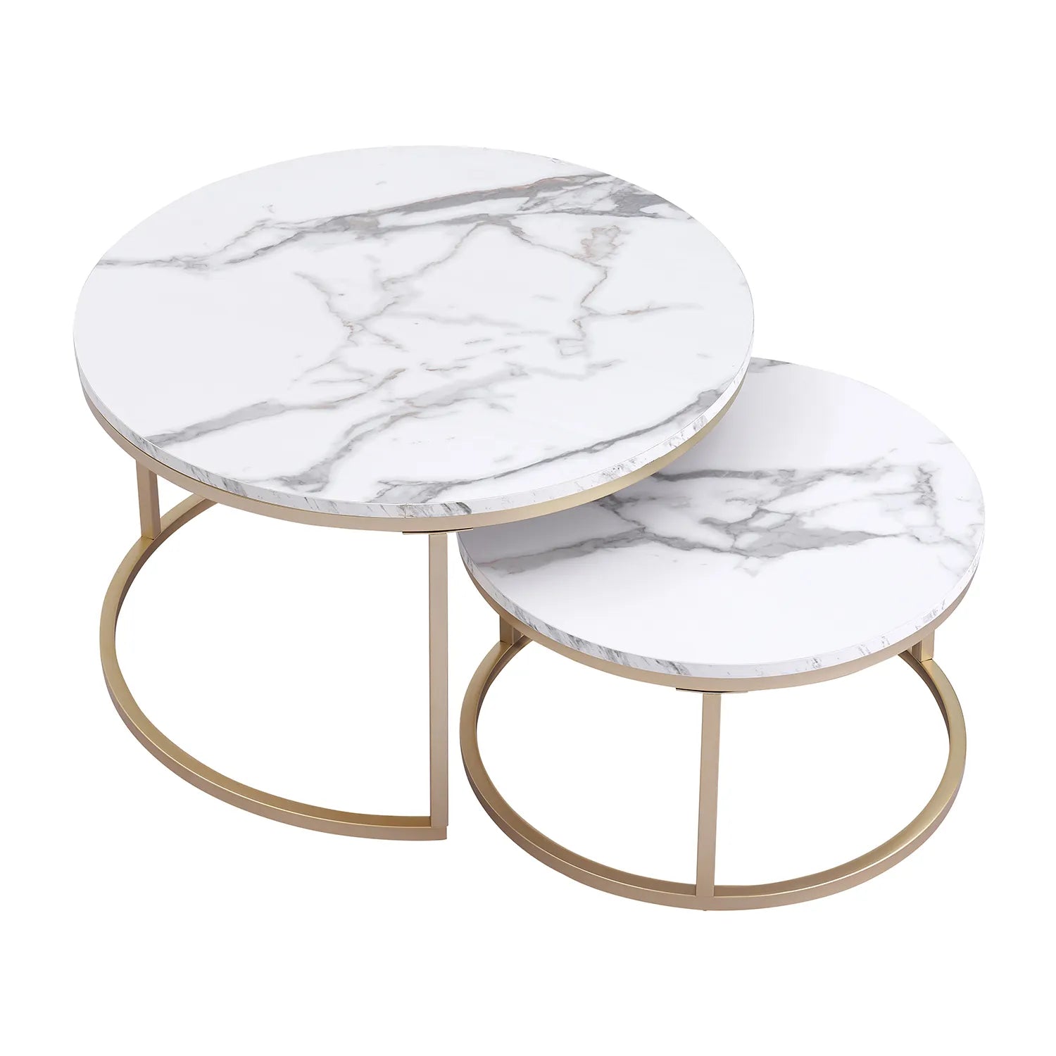 Round side table – White Marble with Golden Accents for Modern Living Room Decor