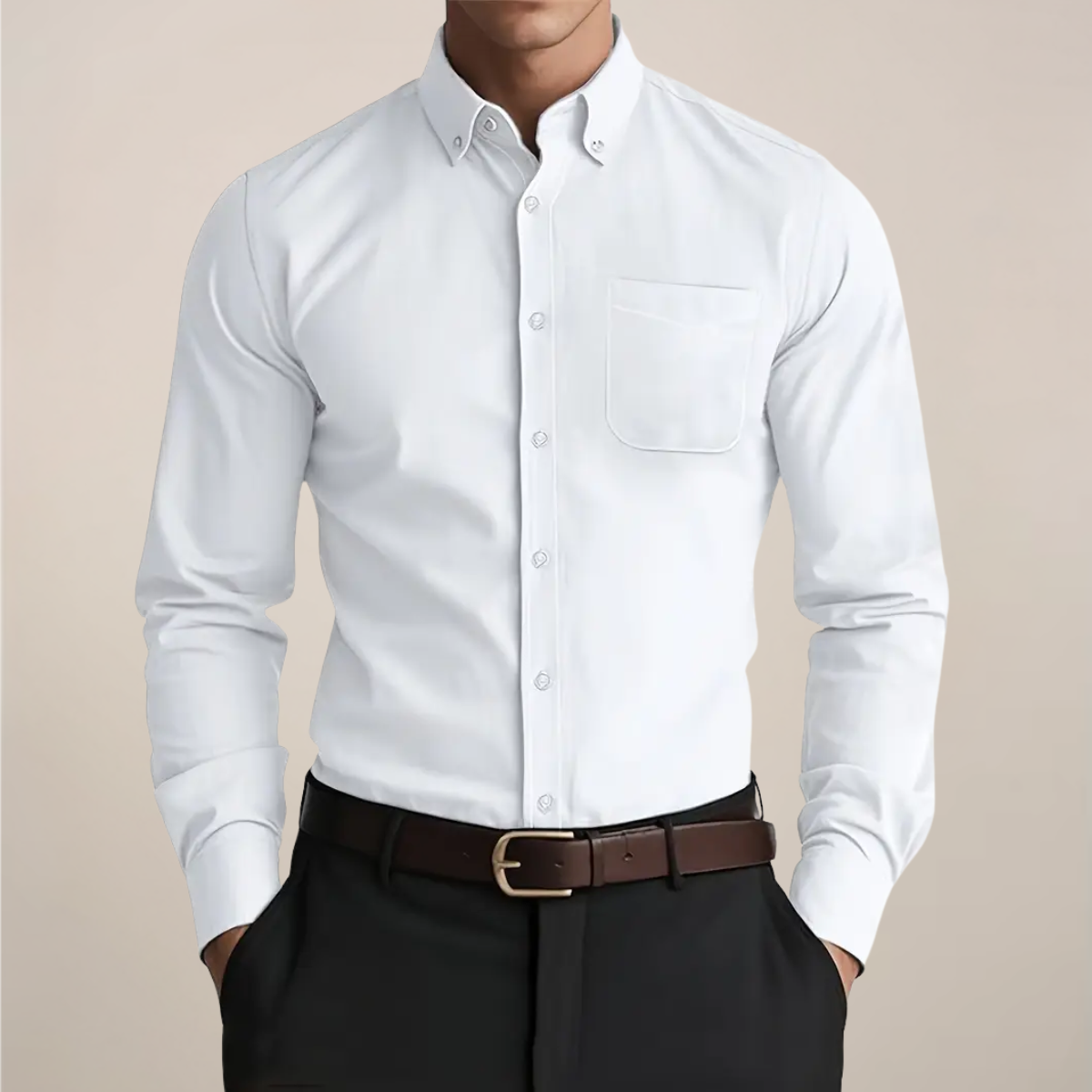 Herreskjorte Slim Fit med Brystlomme og Lange Ærmer