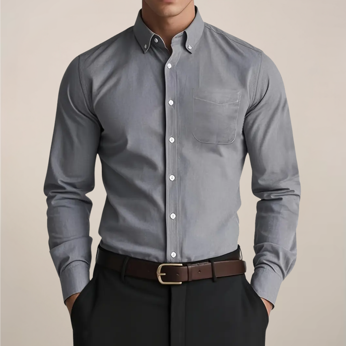 Herreskjorte Slim Fit med Brystlomme og Lange Ærmer