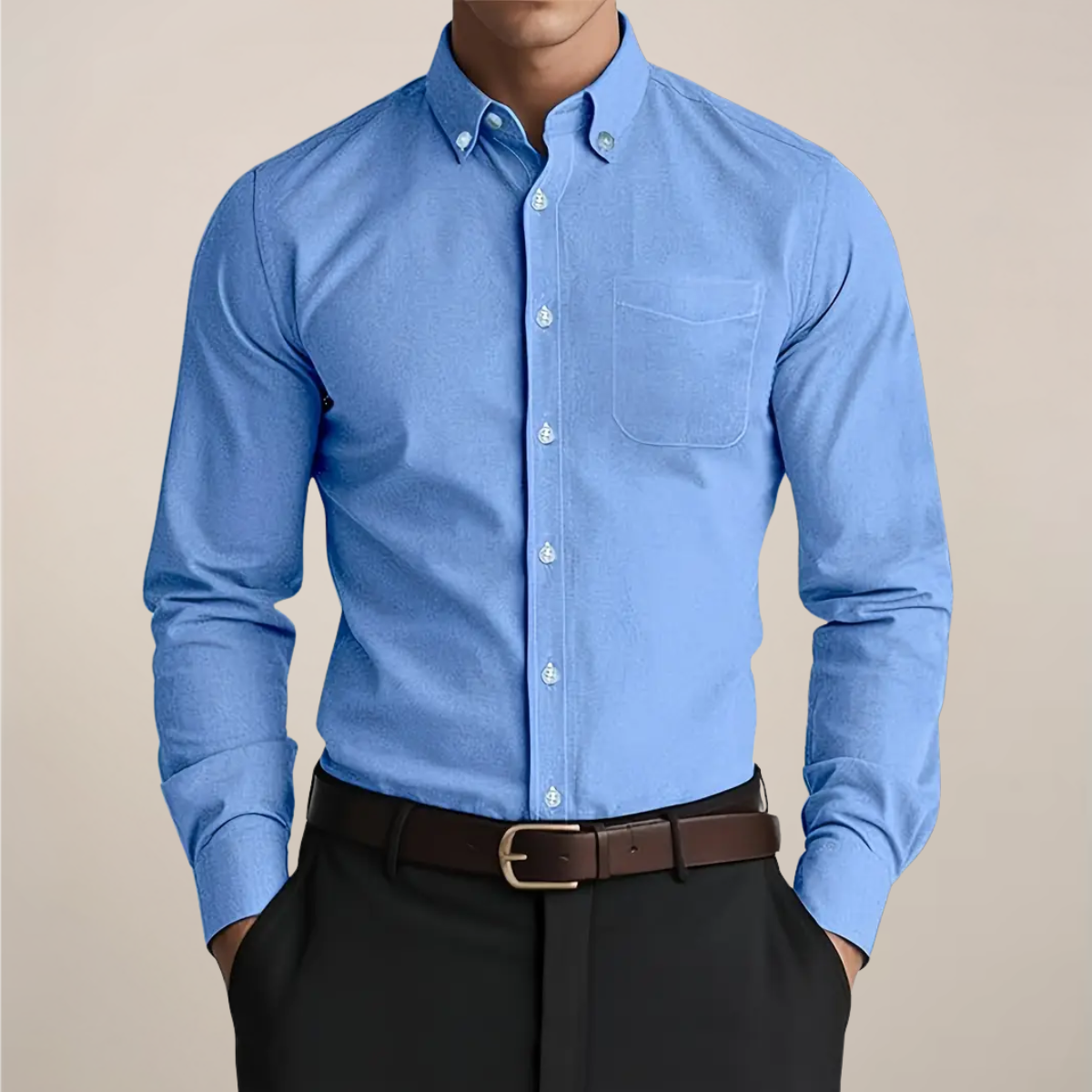 Herreskjorte Slim Fit med Brystlomme og Lange Ærmer