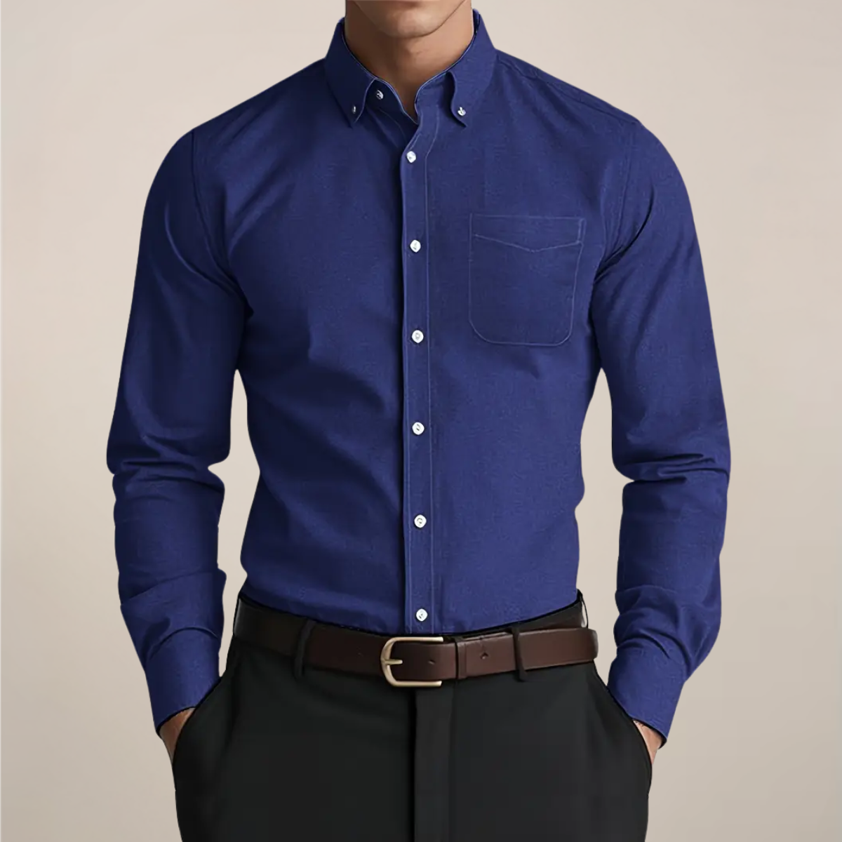 Herreskjorte Slim Fit med Brystlomme og Lange Ærmer