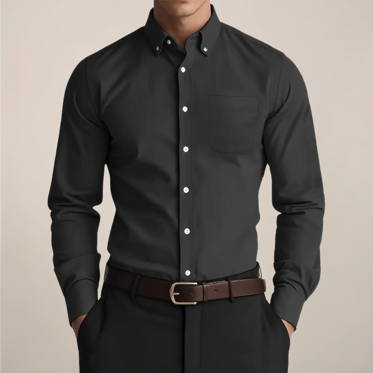 Herreskjorte Slim Fit med Brystlomme og Lange Ærmer