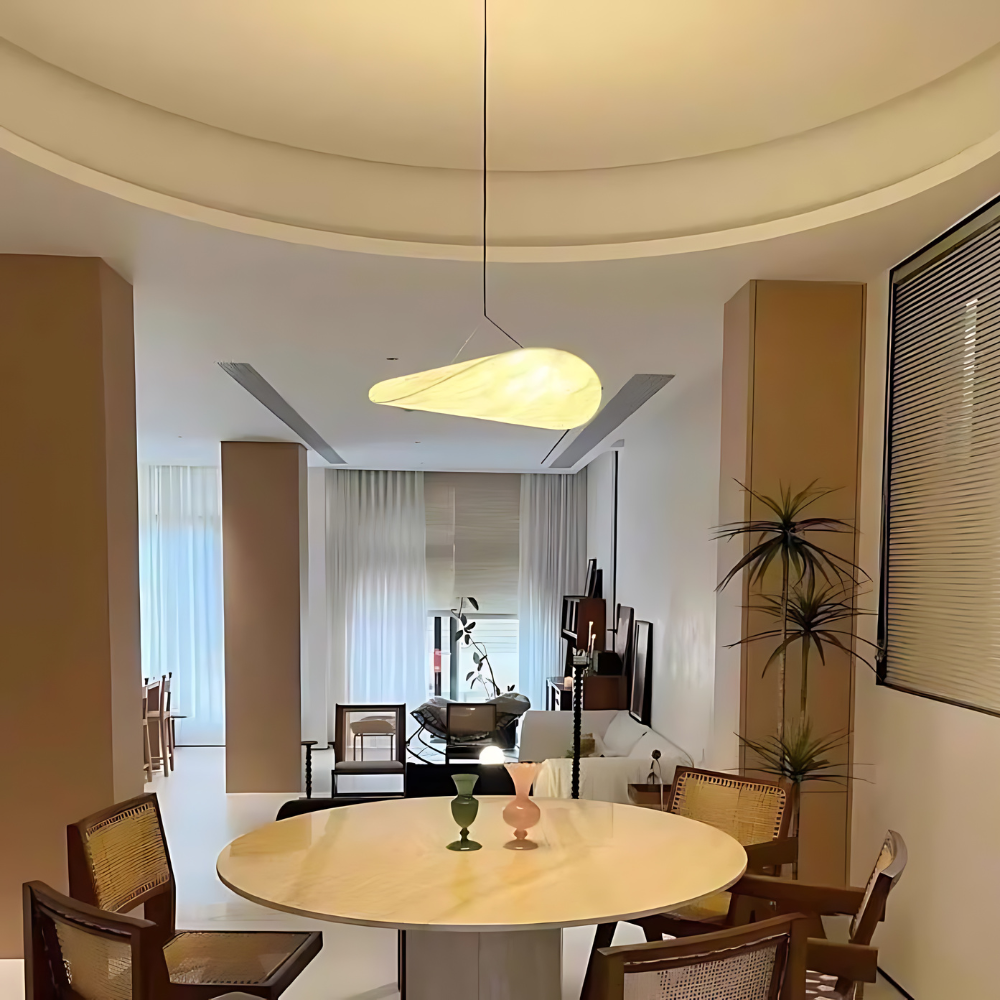 Japandi Hanging Lamp – Natural Silk, Bohemian Design for Living Room, Dining Room, or Bedroom