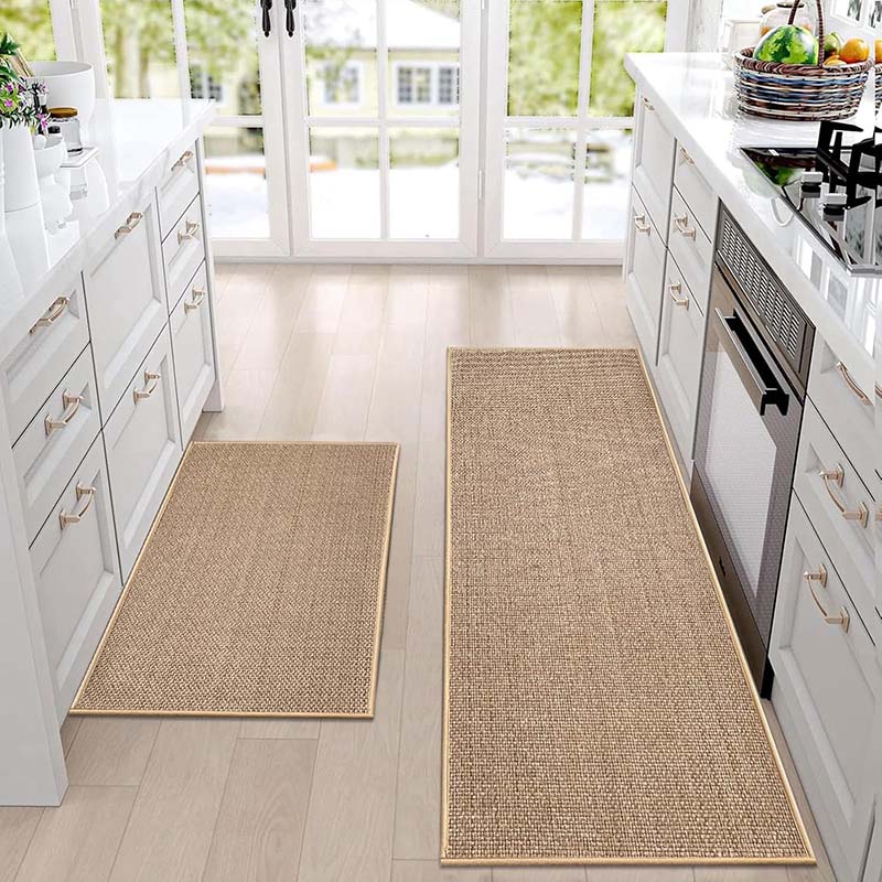 Woven Kitchen Mat – Gray, Scandinavian Design with Non-Slip Rubber Base for Modern Kitchen Decor