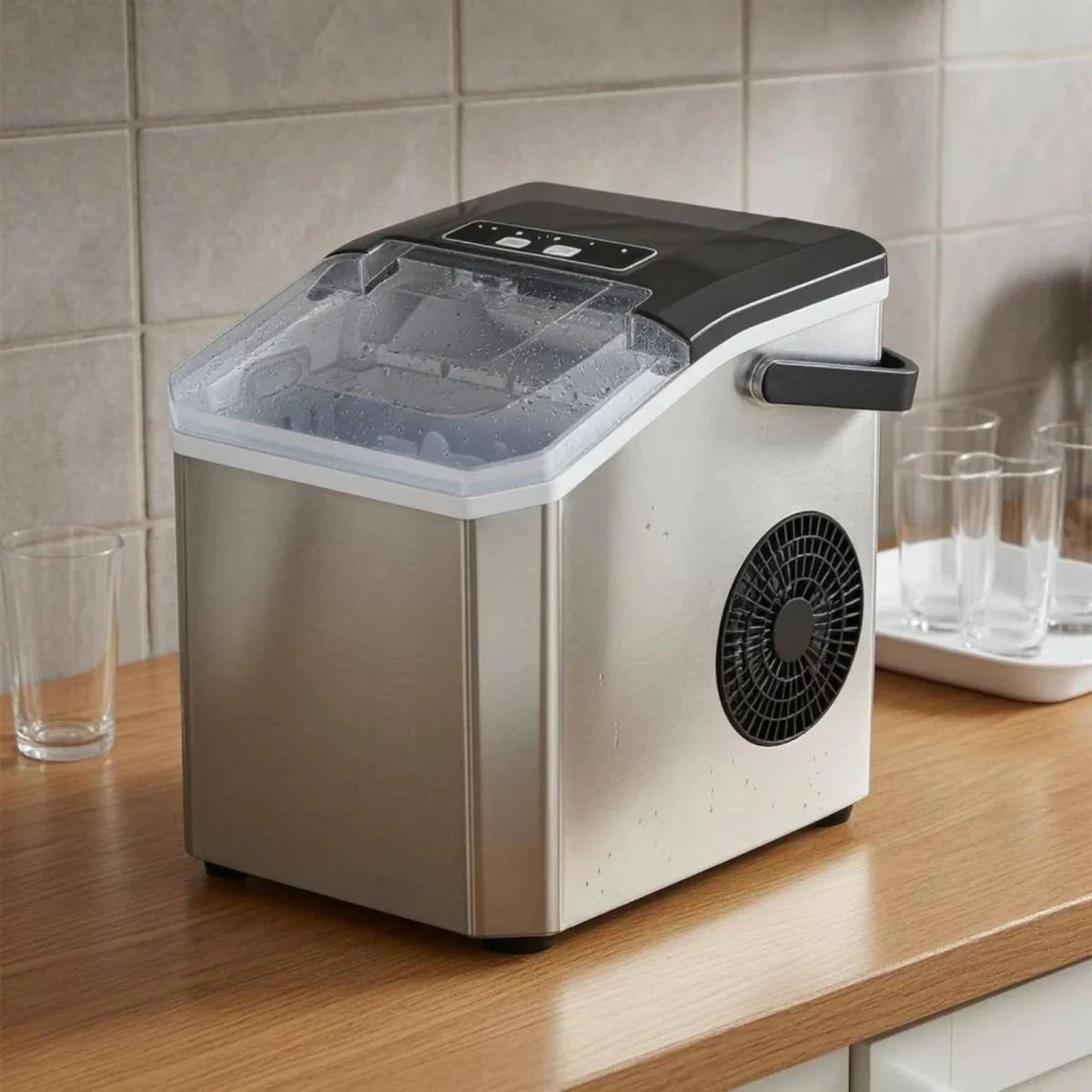 Compact Ice Maker – Automatic Ice Cube Maker with Transparent Lid for the Kitchen, Office, or Parties