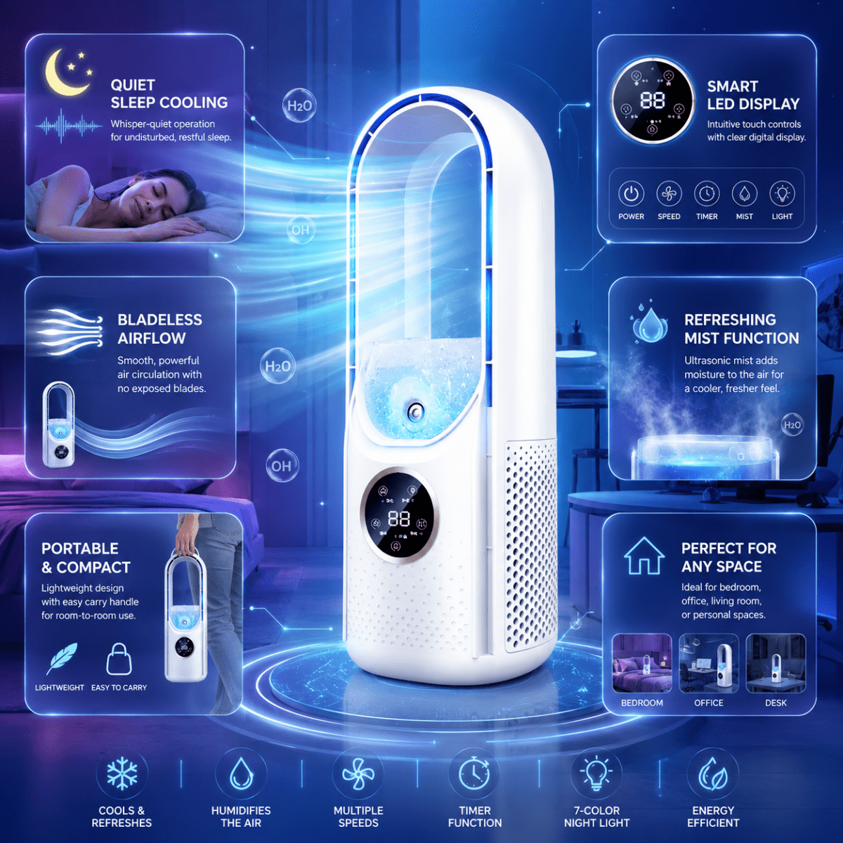 Fanless Air Cooler – Compact and Quiet for the Office or Home Office