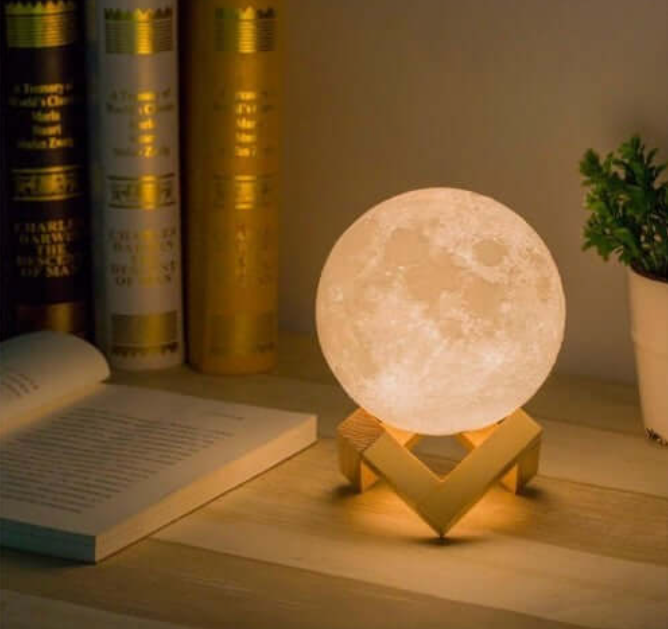 LED Moon Lamp – Wireless, Dimmable with 16 Colors and Wooden Stand for Bedroom or Living Room Decoration