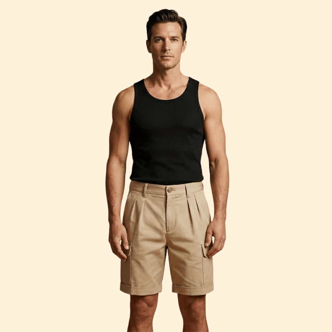 Herre Cargoshorts i Hørblanding med Plisséfold