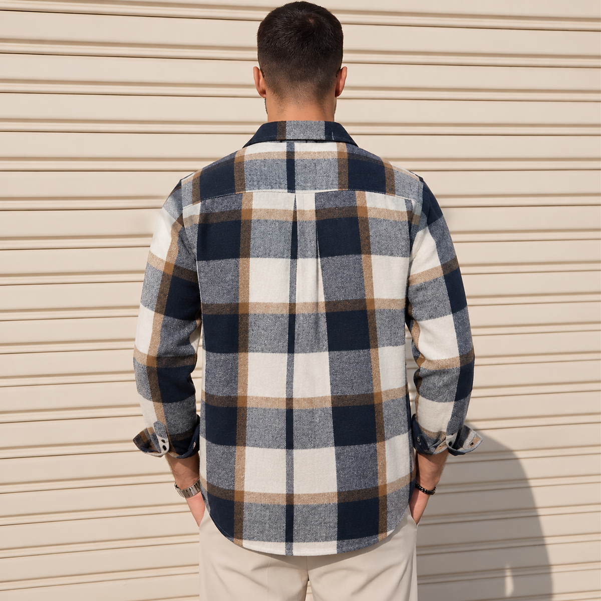 Herreskjorte i Ternet Flannel med Knapper og Lange Ærmer