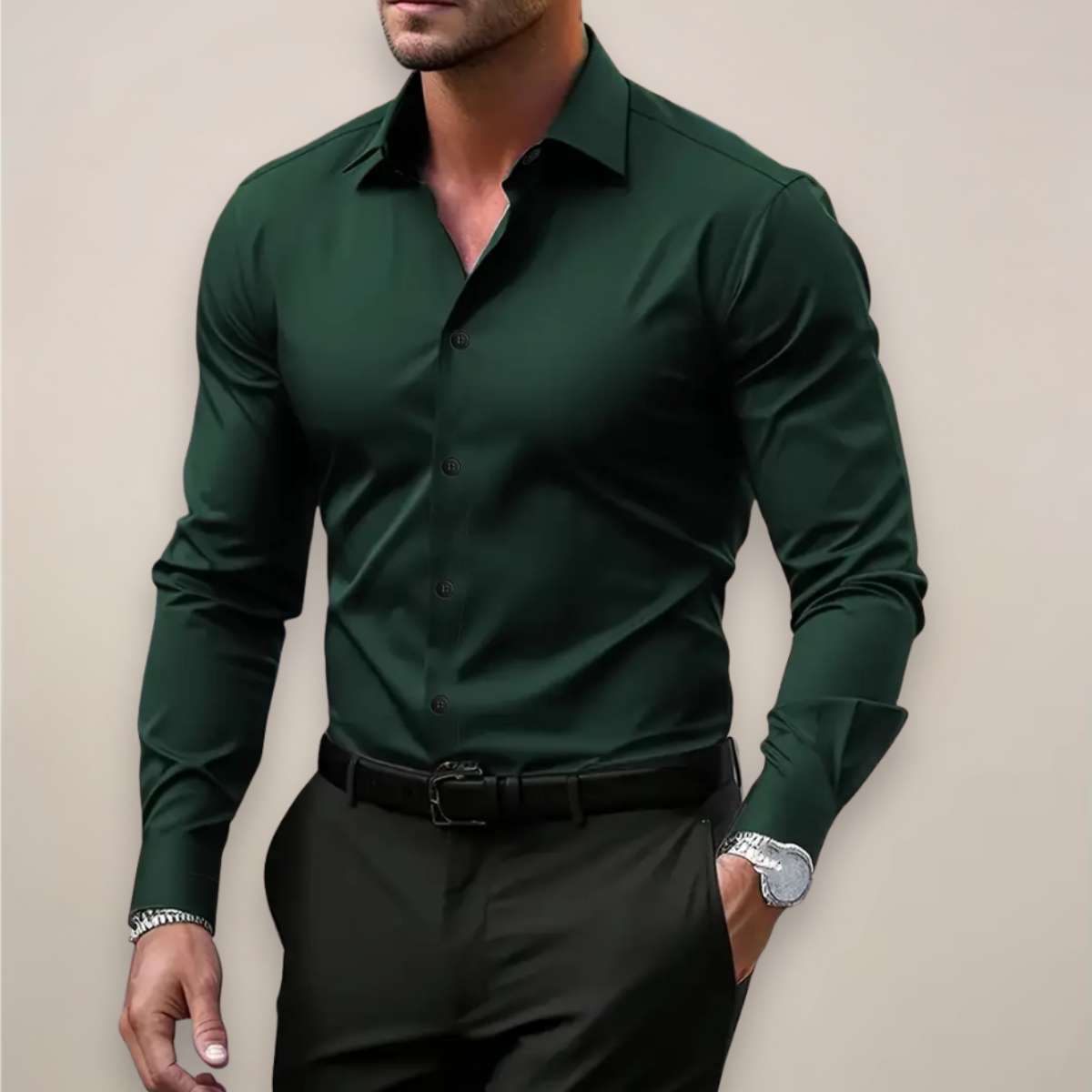 Herreskjorte Slim Fit med Knapper – Til Arbejde og Daglig Brug