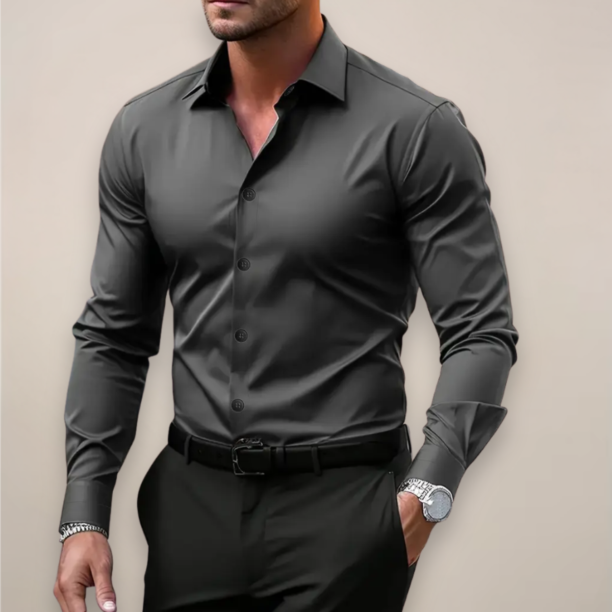 Herreskjorte Slim Fit med Knapper – Til Arbejde og Daglig Brug