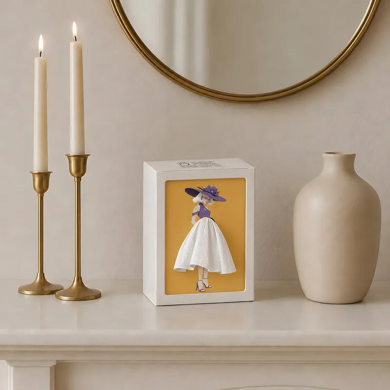 Vævsboks – Hvid med Elegant Illustration og Ambient Belysning til Stue eller Soveværelse