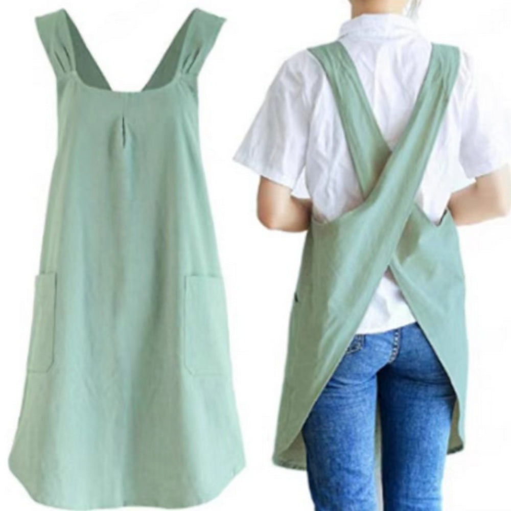 Cross-back Apron – Cotton and Linen, Minimalist Design for Kitchen or Gardening