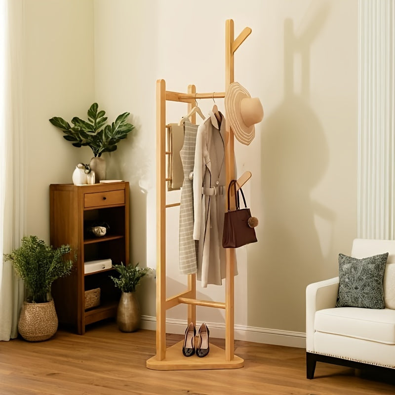 Bamboo Clothes Rack – Sturdy, Decorative with Shelf and Hooks for Hallway, Bedroom or Guesthouse