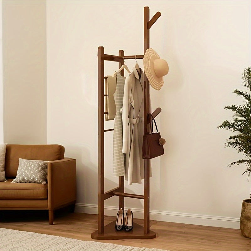 Bamboo Clothes Rack – Sturdy, Decorative with Shelf and Hooks for Hallway, Bedroom or Guesthouse