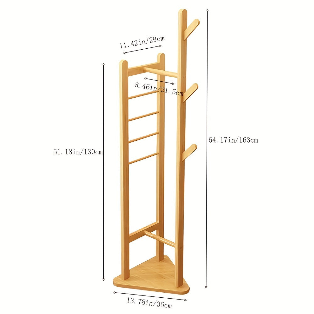 Bamboo Clothes Rack – Sturdy, Decorative with Shelf and Hooks for Hallway, Bedroom or Guesthouse