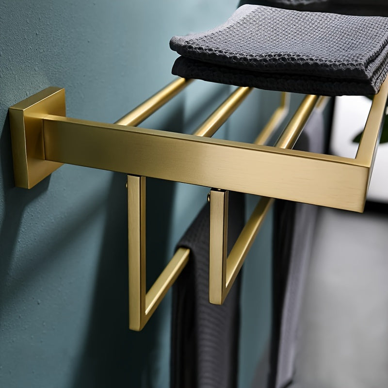 Håndklædeholder til væggen – Sort metal med hylde, moderne og pladsbesparende til badeværelse eller gæstetoilet