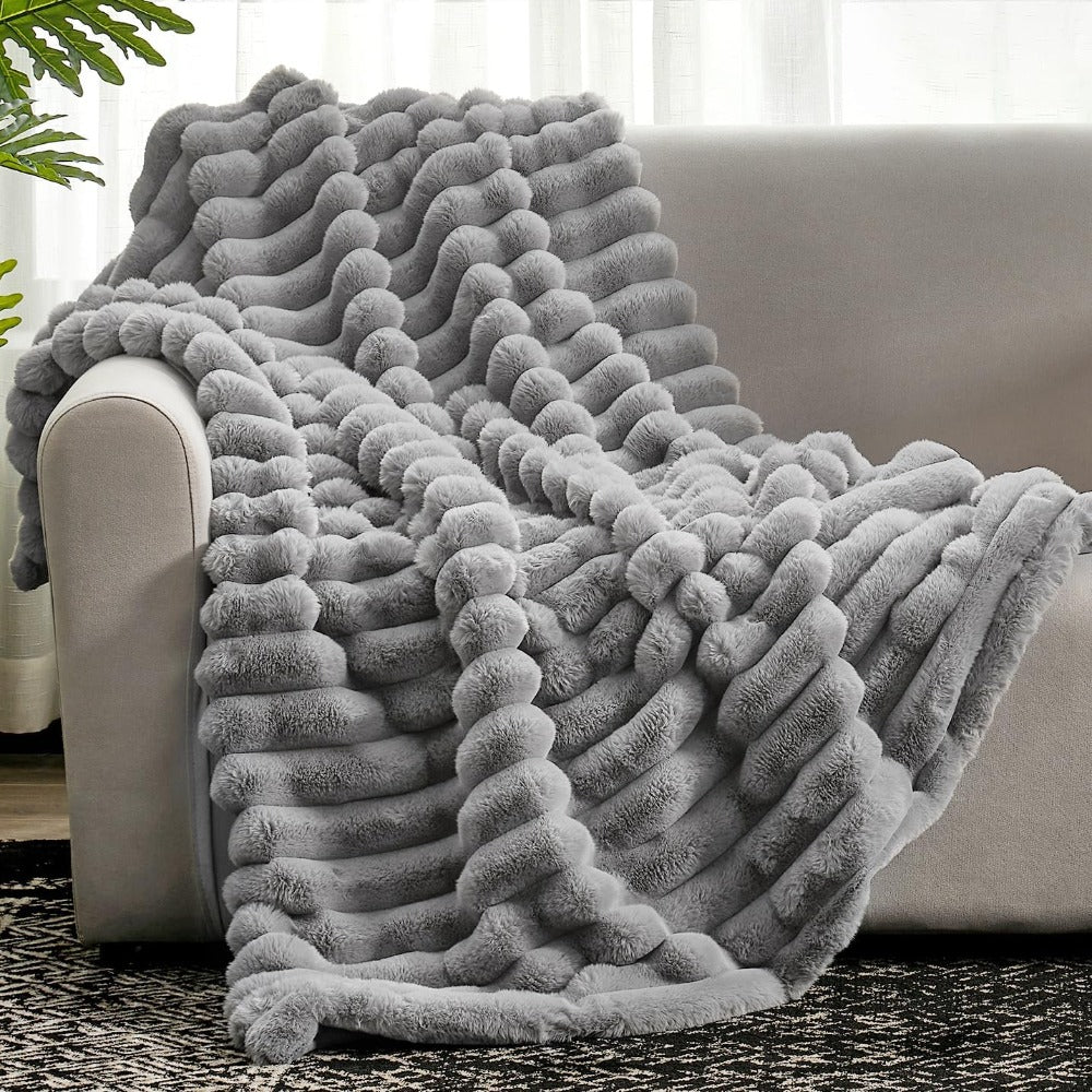Plush Duvet Cover – Beige, Ribbed Texture for Living Room or Bedroom