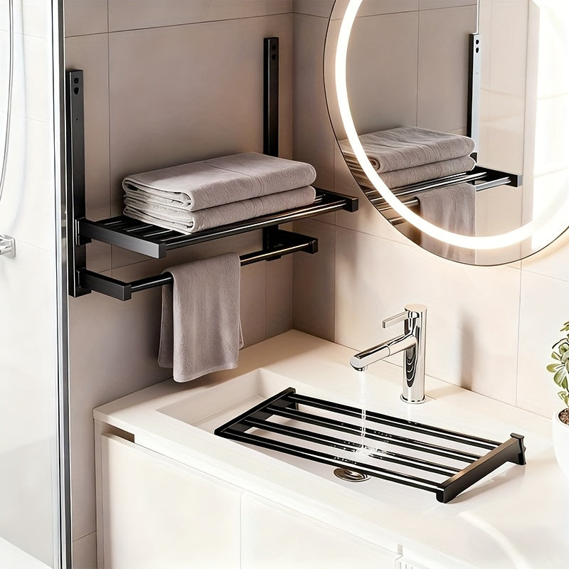 Flerlags håndklædeholder – sort metal, moderne design til badeværelse eller gæstetoilet