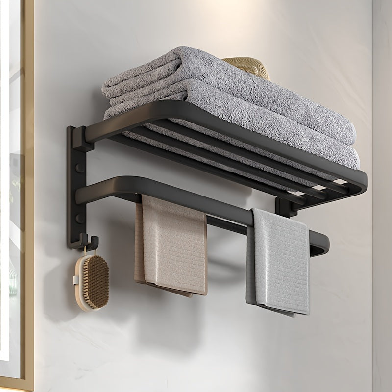 Håndklædehouder – Goudkleurig Staal, Modern Design voor Badkamer of Gæstetoilet met Pladsbesparende Hylde en Krogen