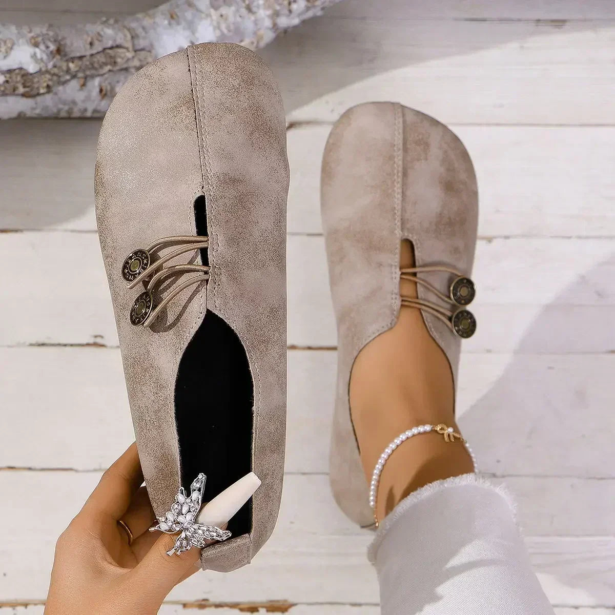 Dame Loafers i Ruskind med Elastiklukning