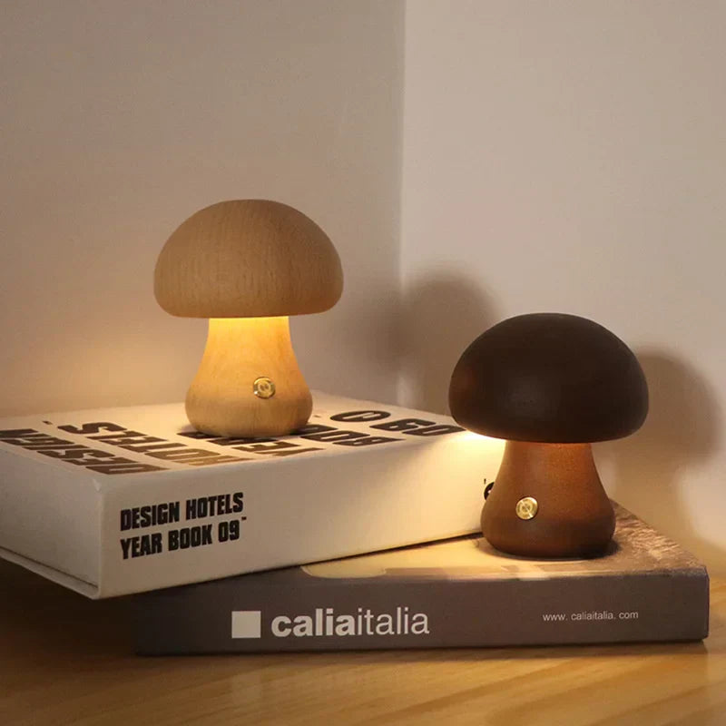 Wood Mushroom Lamp – Playful LED Lighting with Touch Control for Children or Cozy Corners