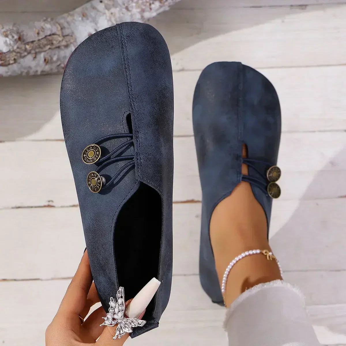 Dame Loafers i Ruskind med Elastiklukning