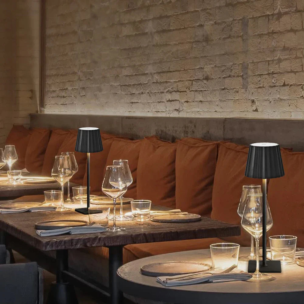 Rechargeable Table Lamp – Antique Metal with Pleated Shade, Dimmable LED for Living Room or Bedroom