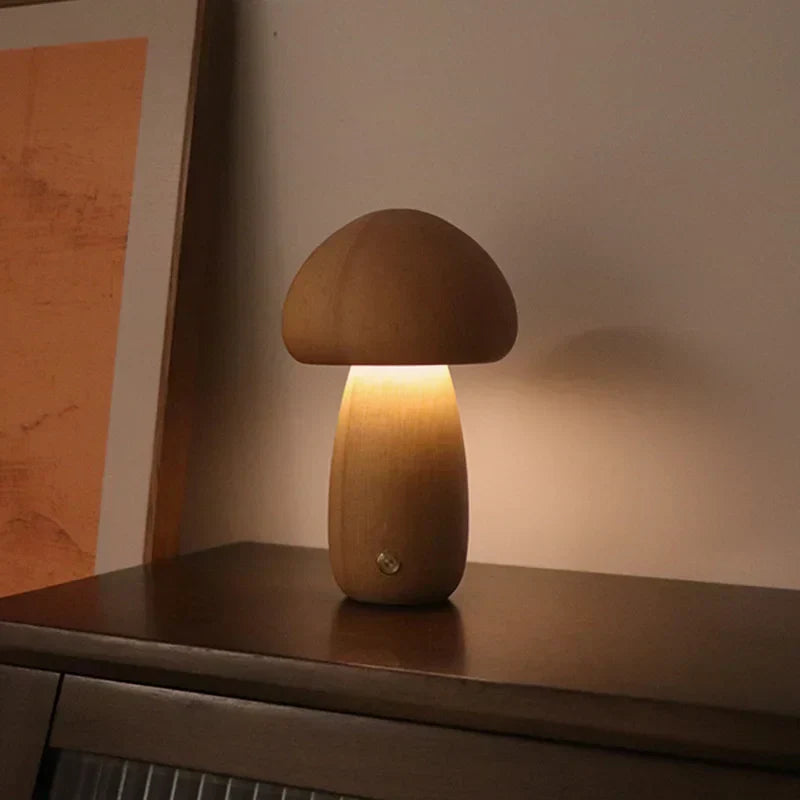Wood Mushroom Lamp – Playful LED Lighting with Touch Control for Children or Cozy Corners