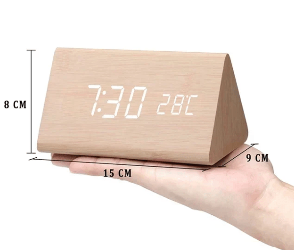 Wood LED Clock – Natural Finish, Voice-Controlled for Bedroom or Living Room