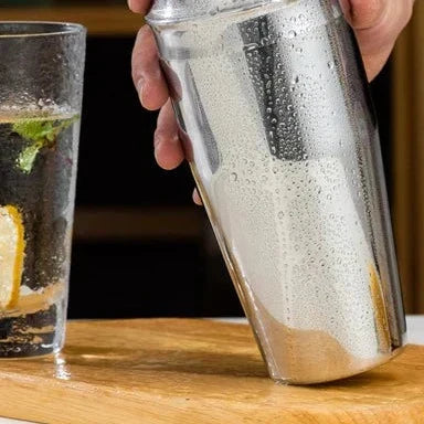 Cocktailshaker Sæt i Rustfrit Stål med Bambusstativ