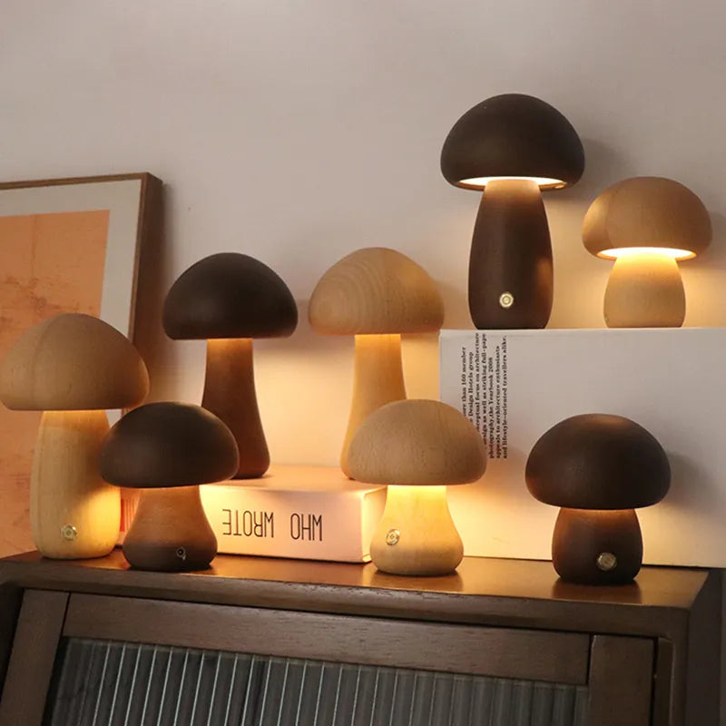 Wood Mushroom Lamp – Playful LED Lighting with Touch Control for Children or Cozy Corners
