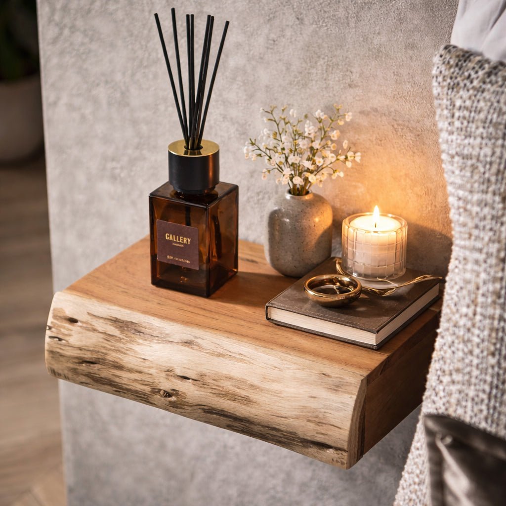 Wall Shelf – Acacia Wood, Compact Modern Design for the Bedroom or Guest Room