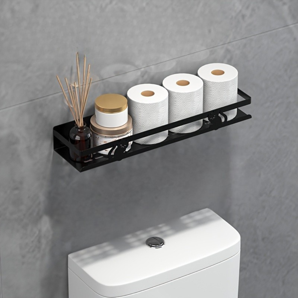 Støbejernshylde – Sort, moderne design til opbevaring på badeværelset eller i brusebadet