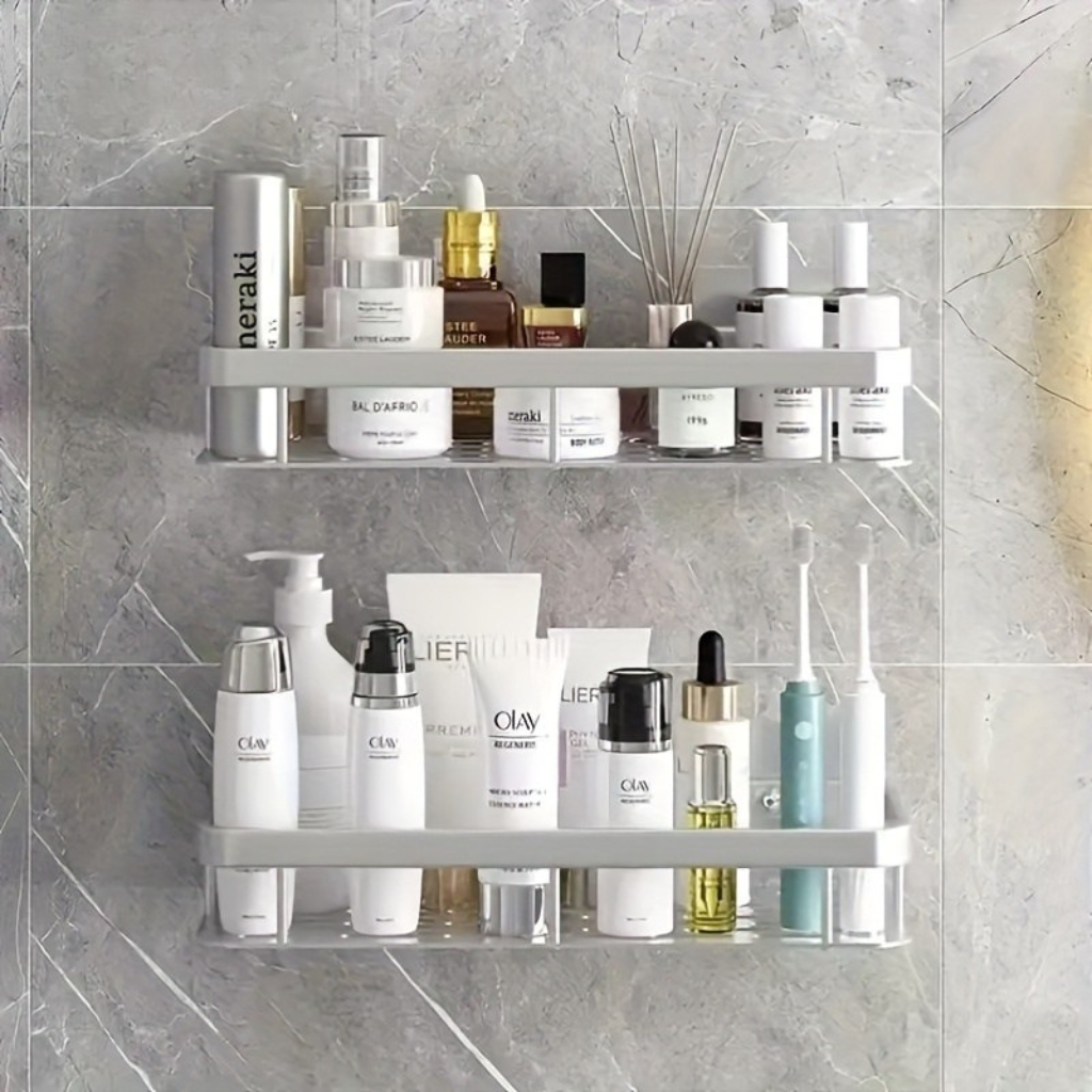 Dobbelt Vægreol – Space-Aluminium, Moderne design til badeværelse eller bruser med hylde til kosmetik og plejeprodukter