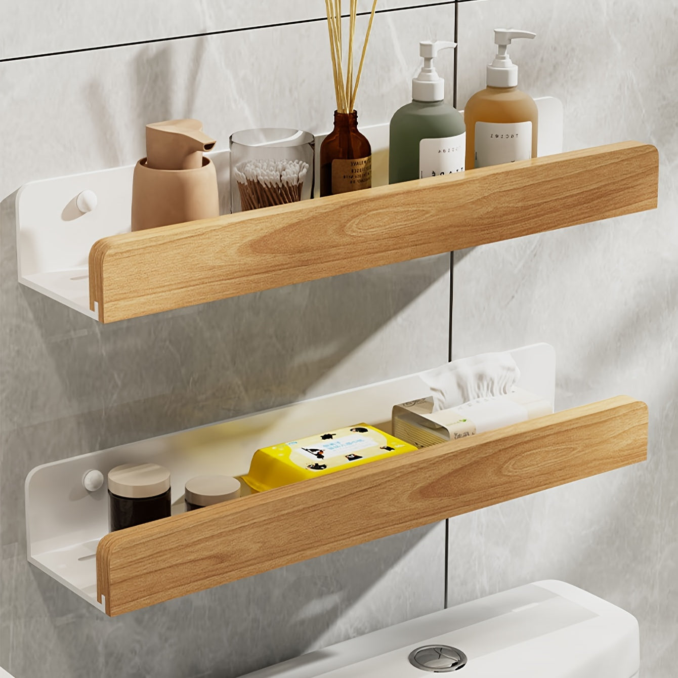 Bathroom wall shelf – Black wrought iron, modern and drill-free shelf for shampoo and cosmetics