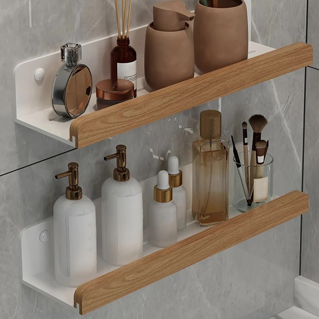 Bathroom wall shelf – Black wrought iron, modern and drill-free shelf for shampoo and cosmetics