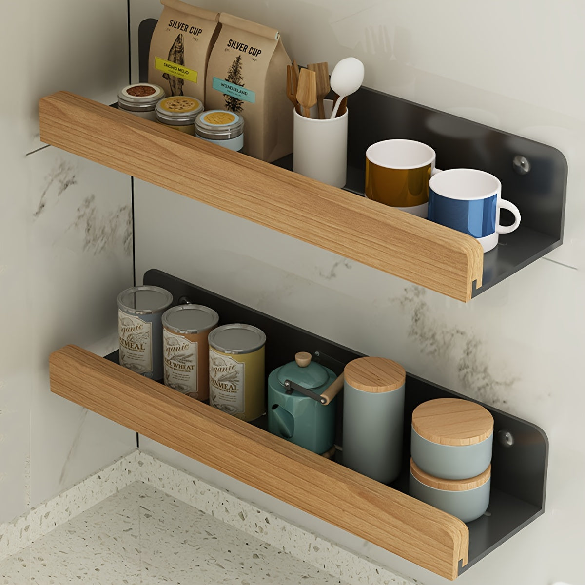 Bathroom wall shelf – Black wrought iron, modern and drill-free shelf for shampoo and cosmetics