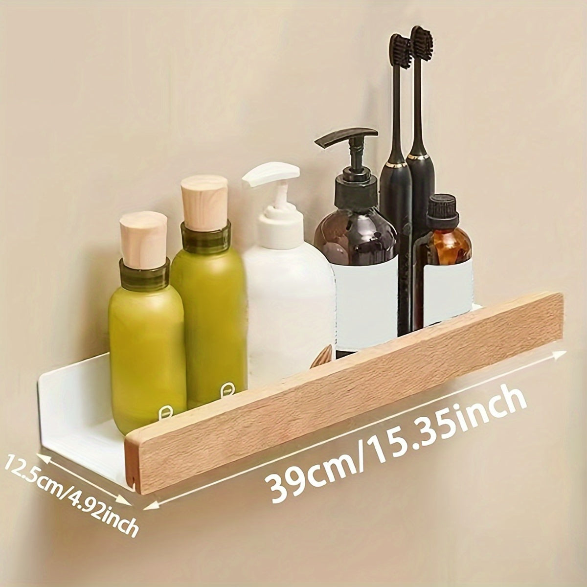 Bathroom wall shelf – Black wrought iron, modern and drill-free shelf for shampoo and cosmetics