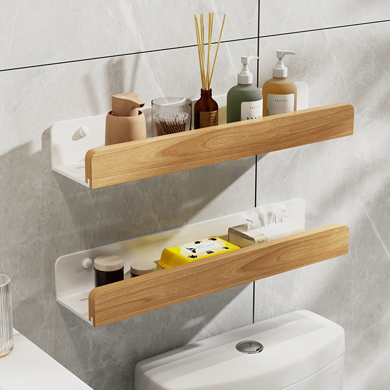 Bathroom wall shelf – Black wrought iron, modern and drill-free shelf for shampoo and cosmetics
