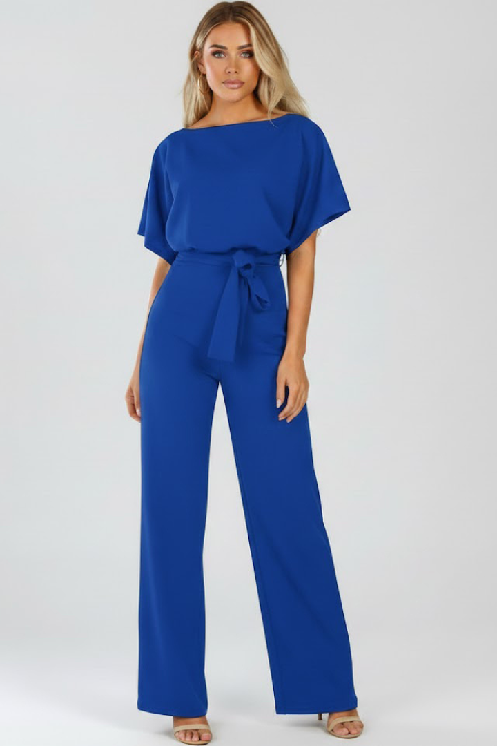 Dame Jumpsuit med Bindebælte og Brede Ben