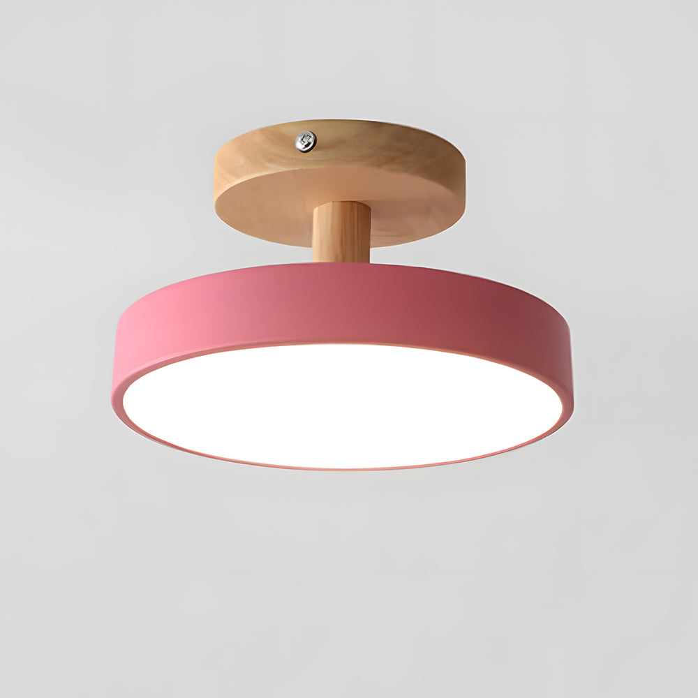 Loftlampe Skandinavisk Stil med Trædetalje og Pastelfarvet Skærm