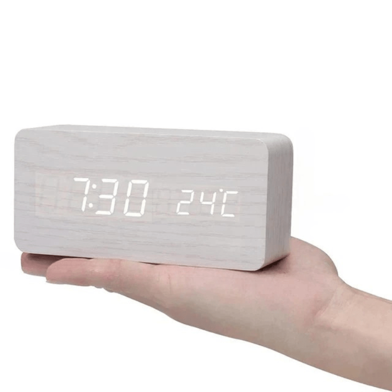 Wood LED Clock – Natural Finish, Voice-Controlled for Bedroom or Living Room