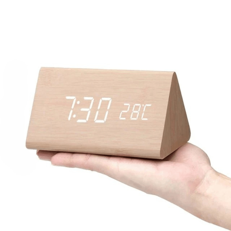 Wood LED Clock – Natural Finish, Voice-Controlled for Bedroom or Living Room