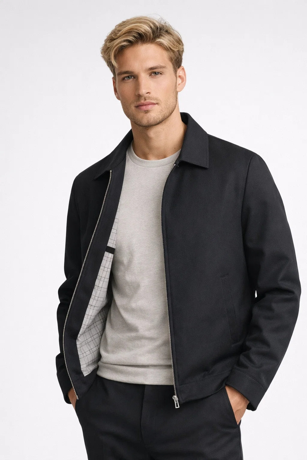 Herrejakke Business Casual med Ternet Foer – Afslappet Snit